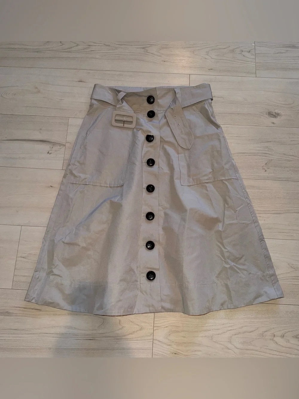 Madewell Light Gray Button-Front A-Line Skirt with Belt NWT